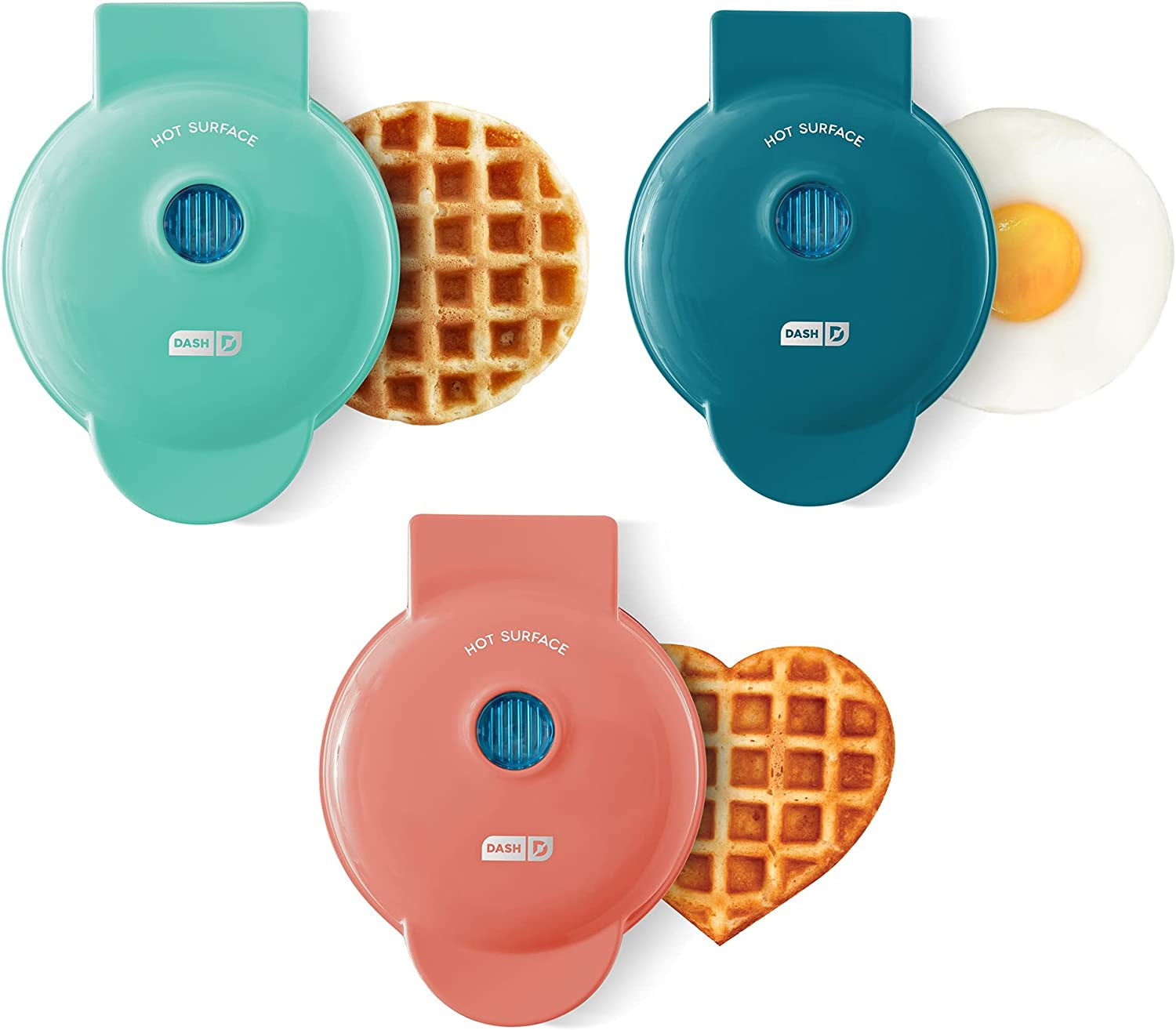 3-Pack Mini Maker, Mini Waffle Maker + Mini Heart-Shaped Waffle Maker + Mini Maker Griddle