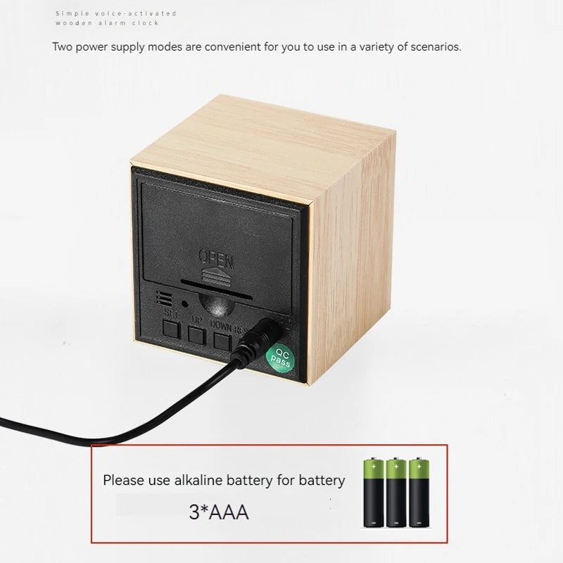 Wooden Digital Alarm Clock with Temperature Cube