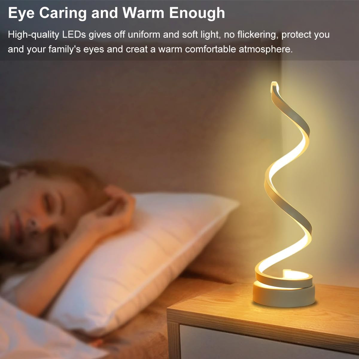 Modern Table Lamps Set of 2, Dimmable Spiral Table Lamps for Nightstand, 12W LED Desk Lamp 3 Color 10 Brightness Level Bedside Lamps Desk Light Office Lamp for Bedroom, Living Room (White)