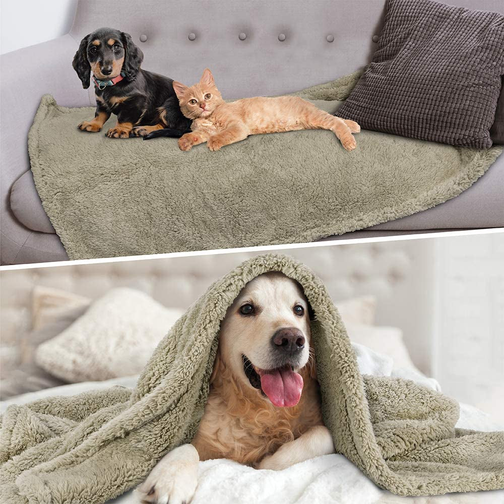 Fluffy Waterproof Dog Blanket for Small Medium Dogs, Soft Warm Pet Sherpa Throw Pee Proof Couch Cover, Reversible Cat Puppy Bed Blanket Sofa Protector, Plush Washable Pad (Taupe Camel, 24X32)